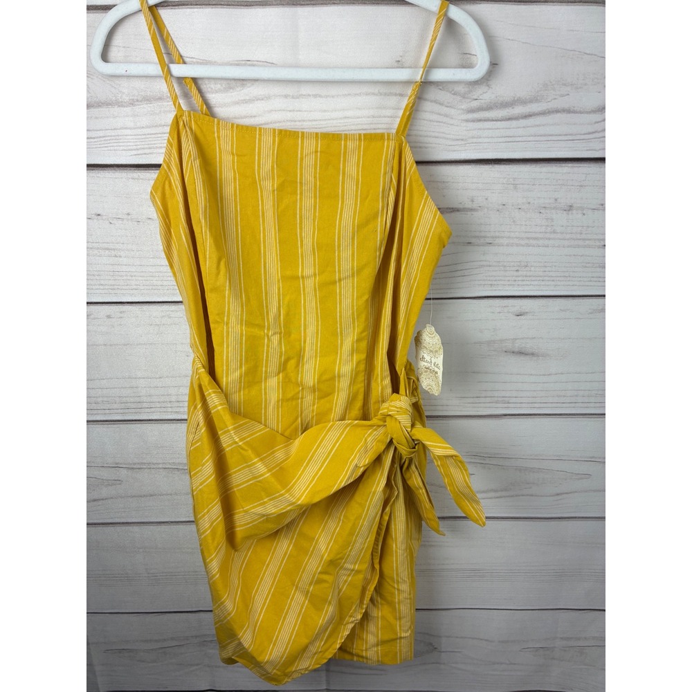 Altard State Yellow White Striped Tie Waist Mini Dress EMS794 Women Medium NWT